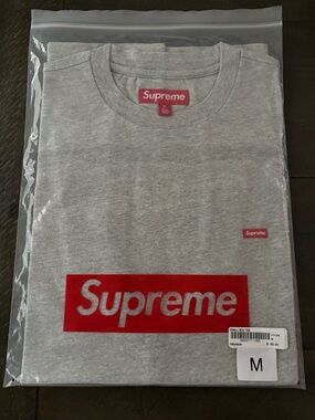 Supreme Grey Tee with Red Box Logo and Tag